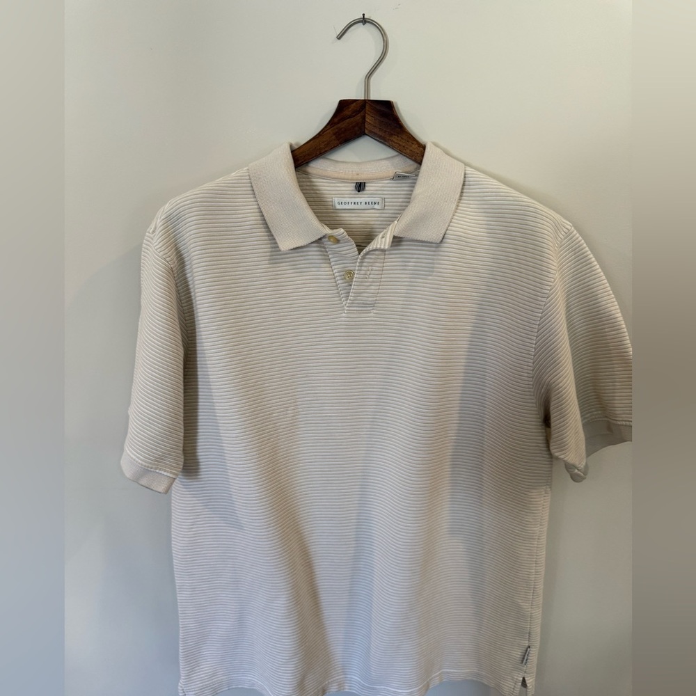 Geoffrey Beene Men's Light Cream Ribbed Short-Sleeve Polo